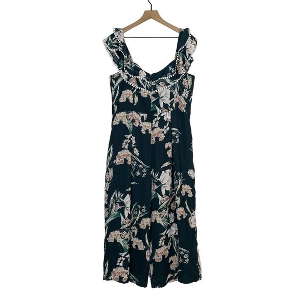 NEW City Chic Jumpsuit Women's Size 16 Green Fresh Field Floral Off The Shoulder - Picture 3 of 9
